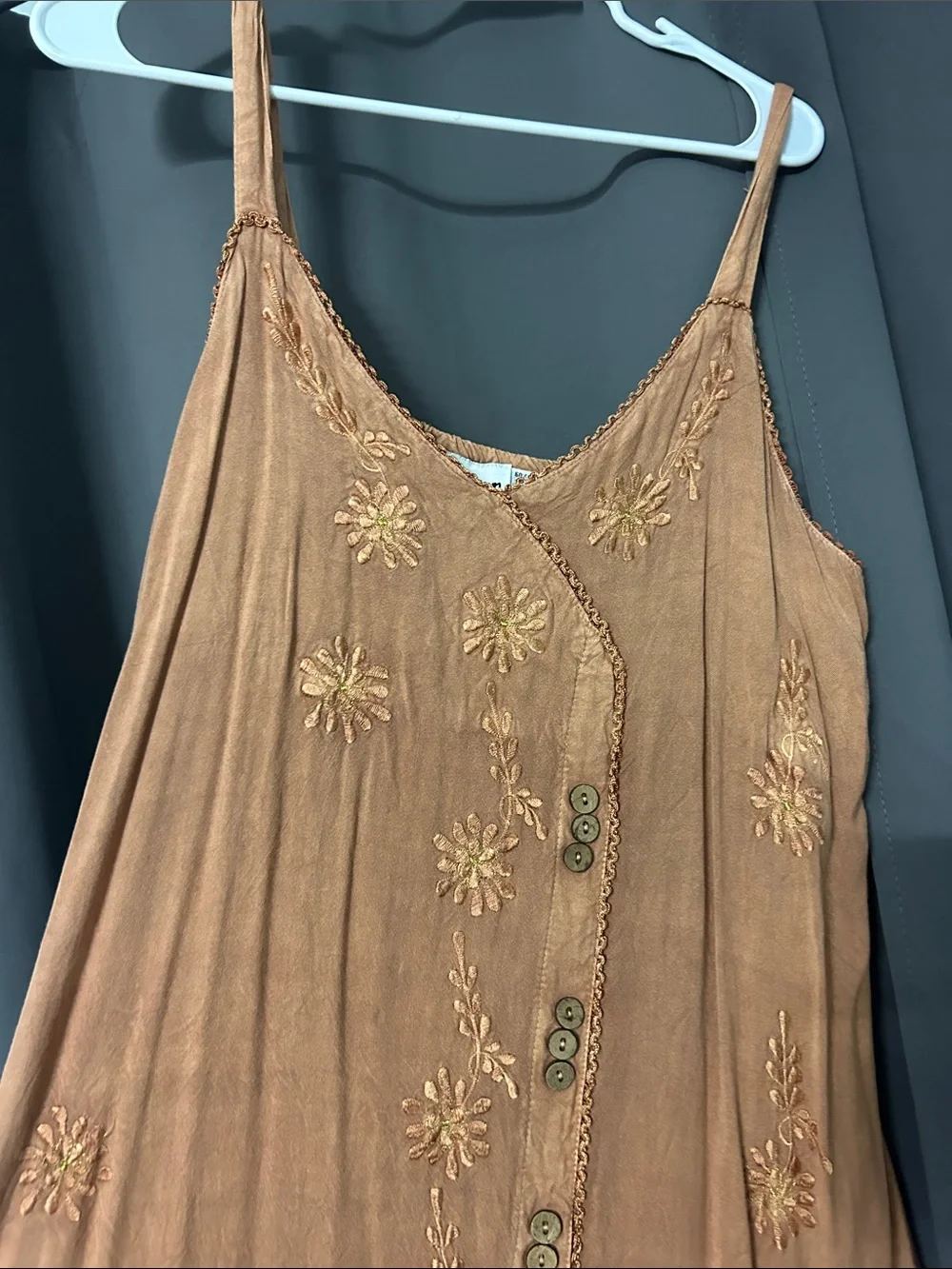 raya sun Embroidered Slip Dress in Rust Orange - Picture 2 of 5